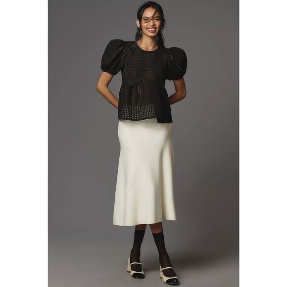 Maeve Puff Short Sleeve Babydoll Blouse in Black Size XS - Picture 2 of 13